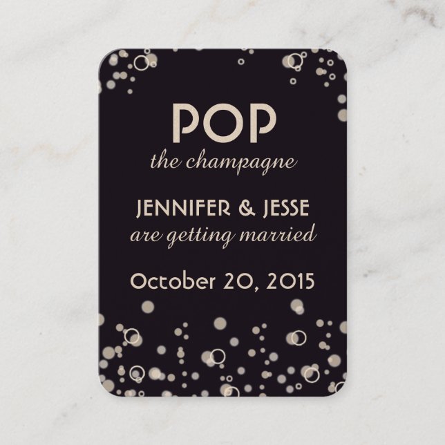 Pop die Champagne - Save the Date Umbau Visitenkarte (Vorderseite)