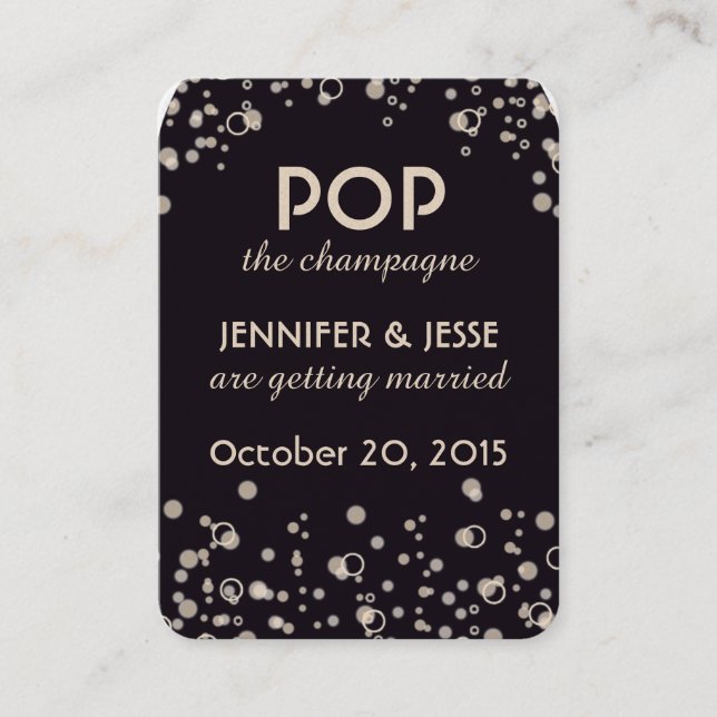 Pop die Champagne - Save the Date Umbau Visitenkarte (Vorderseite)