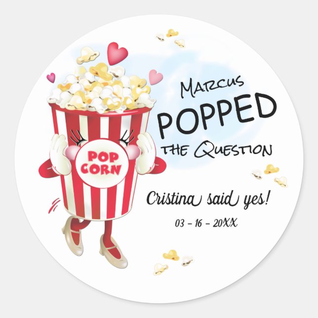 Pop Die Frage Popcorn-Verlobung Runder Aufkleber (Vorderseite)