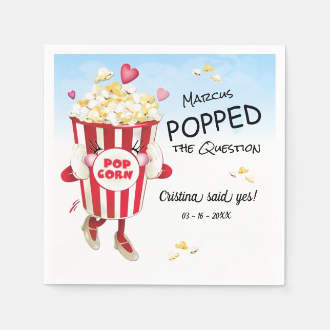 Pop Die Frage Popcorn-Verlobung Serviette (Vorderseite)