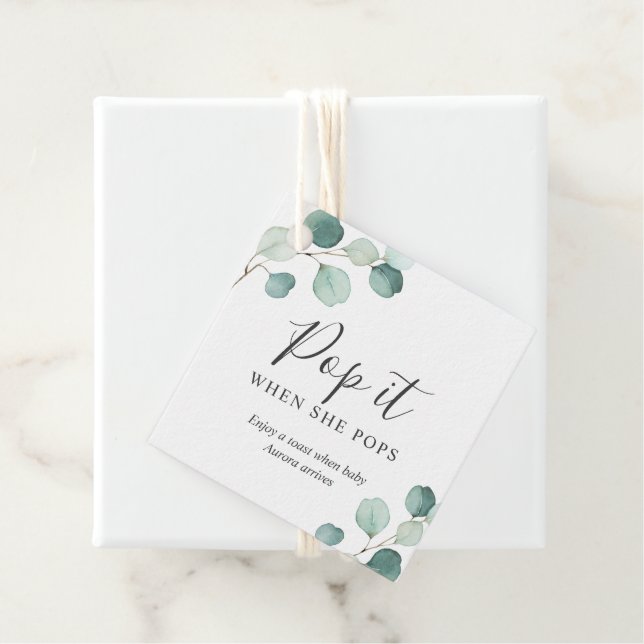 Pop es, wenn sie Eucalyptus Baby Dusche Pop Geschenkanhänger (Beispiel)
