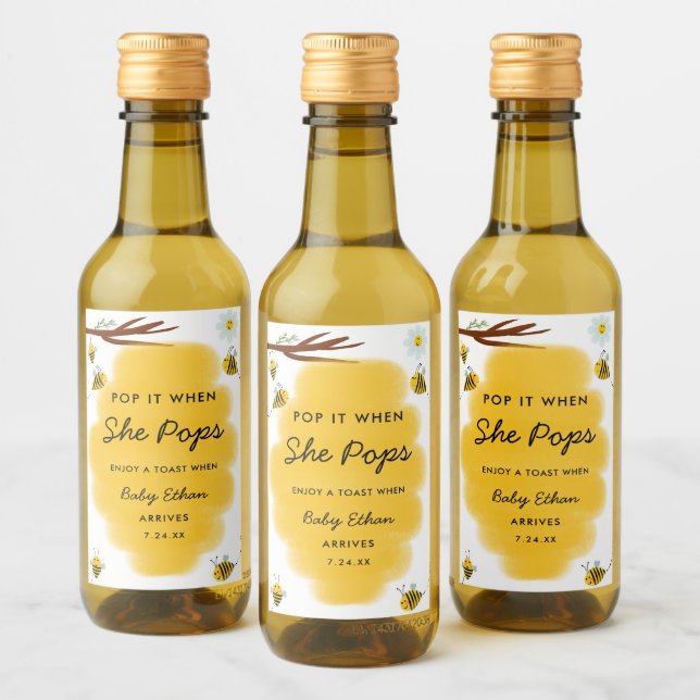 Pop es, wenn sie Honey Bee Baby Dusche Pop Weinetikett (Flaschen)