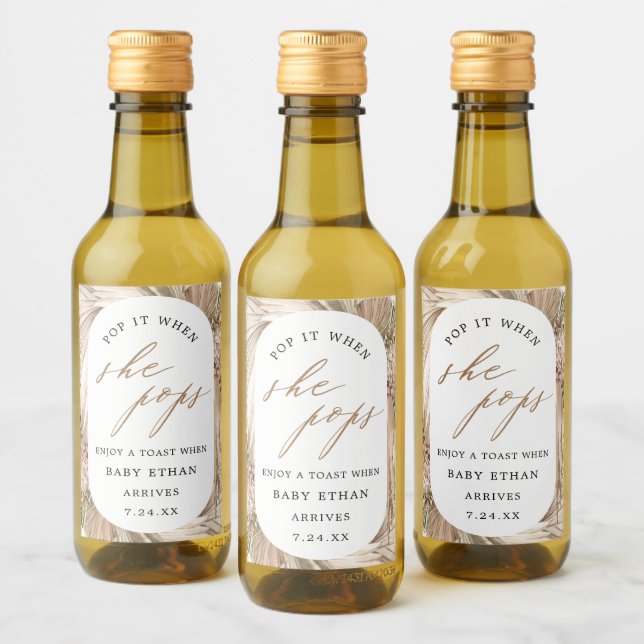 Pop es, wenn sie Pampas Grass Baby Dusche Pop Weinetikett (Flaschen)