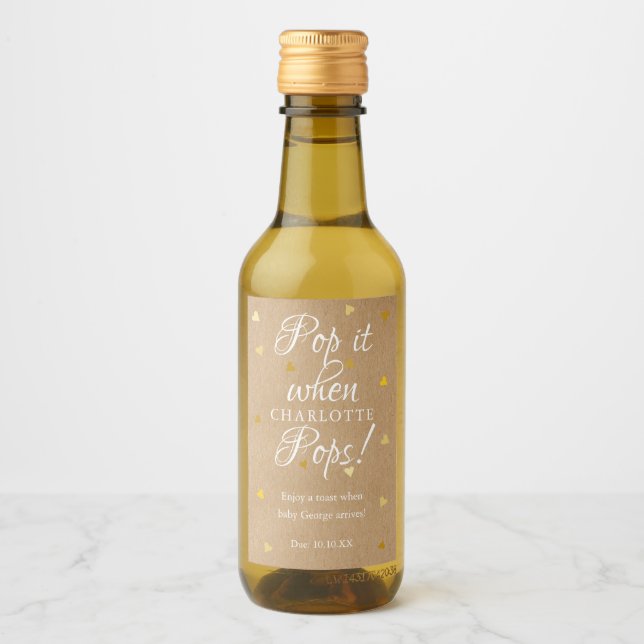 Pop es, wenn sie POP Gold Hearts Baby Dusche. Weinetikett (Vorderseite)