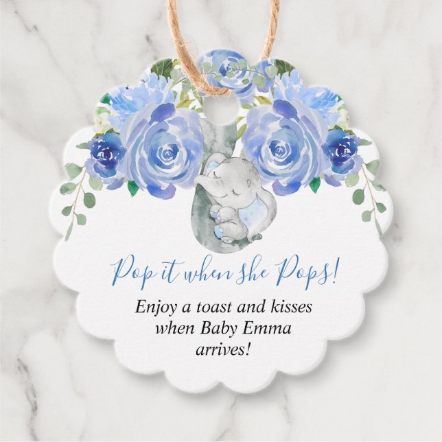 Pop es, wenn sie Pop Junge Elefantenbaby Dusche Geschenkanhänger (Vorderseite)