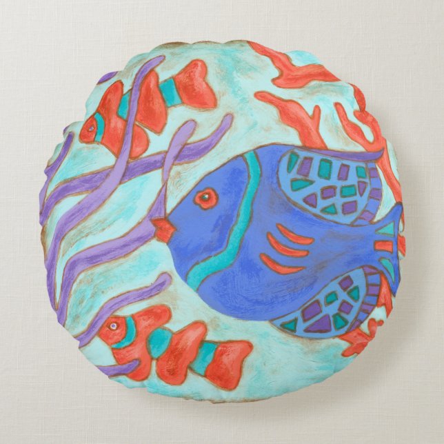 Pop-Fische Rundes Kissen (Vorderseite)