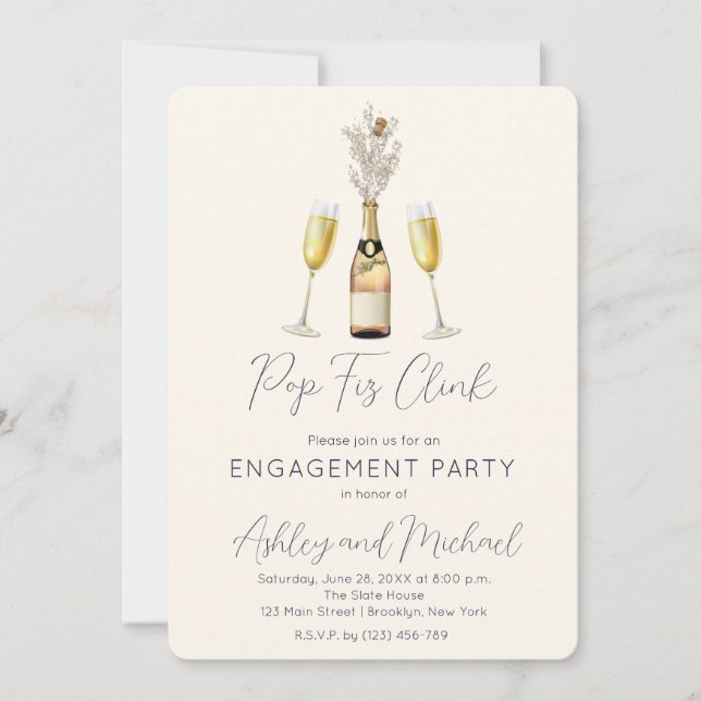 Pop Fiz Champagne Engagement Party Invitation (Devant)