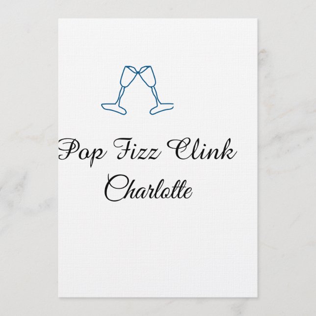 Pop fizz clink blue champagne bottle new year einladung (Vorderseite)