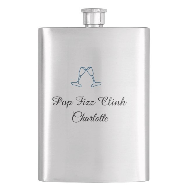 Pop fizz clink blue champagne bottle new year flachmann (Vorderseite)