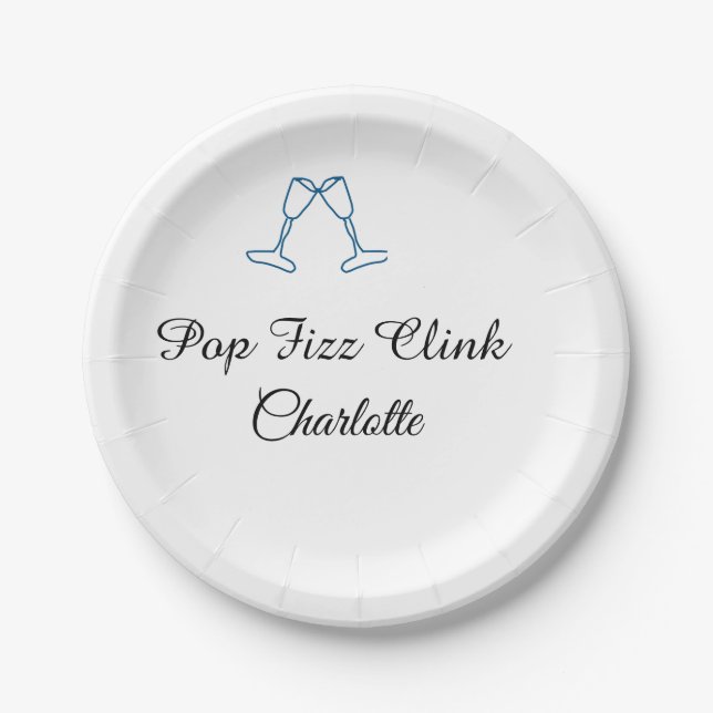 Pop fizz clink blue champagne bottle new year pappteller (Vorderseite)