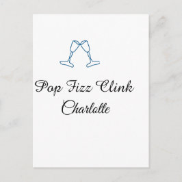 Pop fizz clink blue champagne bottle new year postkarte