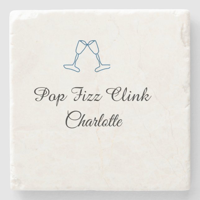Pop fizz clink blue champagne bottle new year steinuntersetzer (Vorderseite)