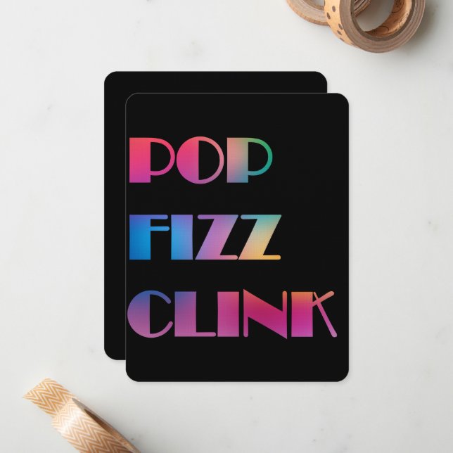 Pop Fizz Clink Einladung Cocktails (Vorderseite/Rückseite Beispiel)