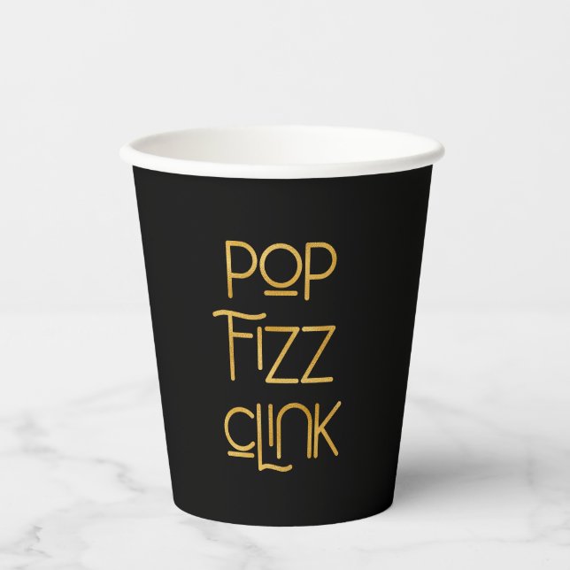 Pop Fizz Clink Elegante Typografie Pappbecher (Vorderseite)