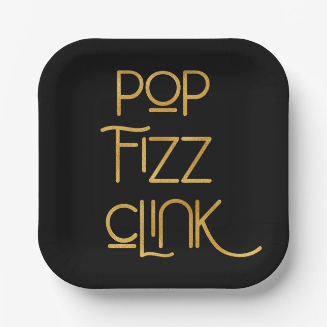 Pop Fizz Clink Elegante Typografie Pappteller (Vorderseite)