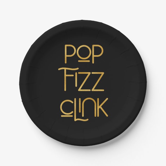Pop Fizz Clink Elegante Typografie Pappteller (Vorderseite)