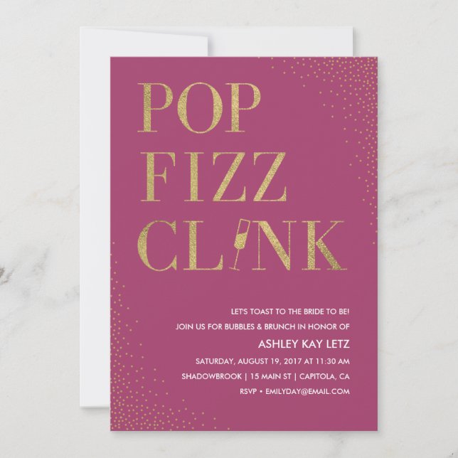 Pop Fizz Clink Fête de l'mariée Brunch Invitation (Devant)