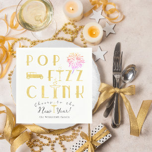 Pop Fizz Clink Gold Moderne Typografie Silvester Serviette