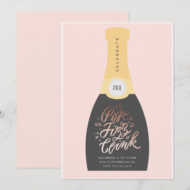 Pop Fizz Clink| Invitation de la fête du Nouvel An (Devant / Derrière)