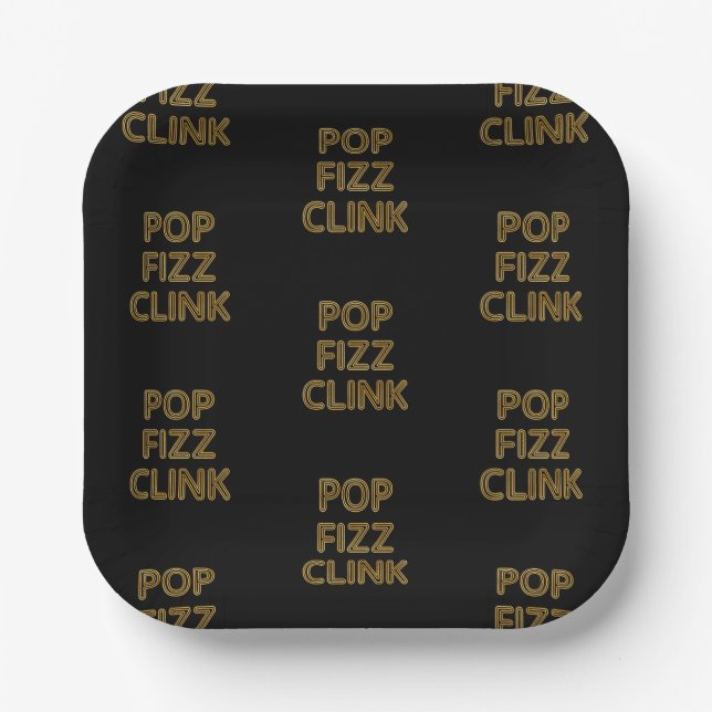 Pop Fizz Clink Moderne Typografie Neujahr Pappteller (Vorderseite)