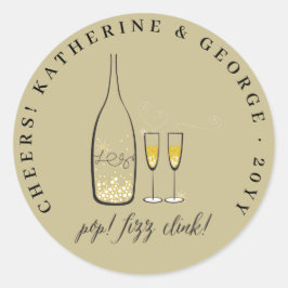 Pop Fizz Clink Stilvoll Gold Champagner Bubbly Chi Runder Aufkleber