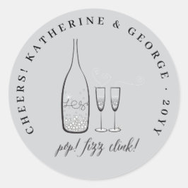Pop Fizz Clink Stilvolles Foto mit Silberner Champ Runder Aufkleber