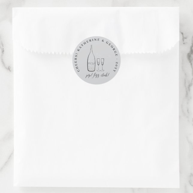 Pop Fizz Clink Stilvolles Foto mit Silberner Champ Runder Aufkleber (Tasche)