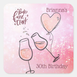 Pop Fizz Clink Weinglas Champagner Feier Quadratischer Aufkleber