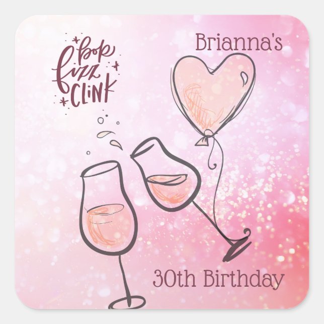 Pop Fizz Clink Weinglas Champagner Feier Quadratischer Aufkleber (Vorderseite)