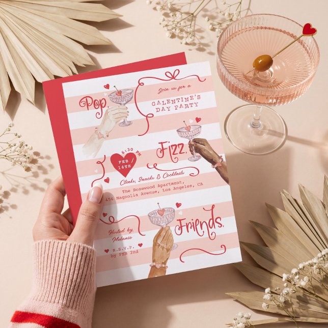 Pop Fizz Friends Galentine’s Day Girls Night Party Einladung (Pop Fiz Friends Galentine’s Day Girls Night Party Invitation)