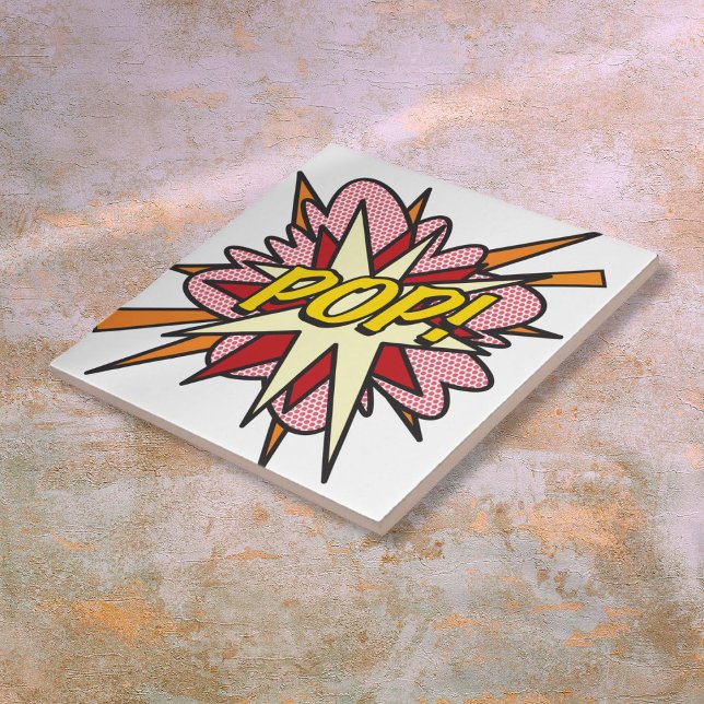 POP Fun Retro Comic Pop Kunst, Dichtung und Musik Fliese (POP Fun Retro Comic Book Pop Art Ceramic Tile)