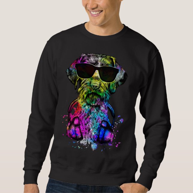 Pop German Wirehaired Pointer Dog Portrait Headpho Sweatshirt (Vorderseite)