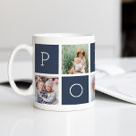 Pop | Großvater 5 FotoCollage Kaffeetasse<br><div class="desc">Erstellen Sie einen süßen Sake für einen geliebten Großvater diesen Vatertag oder Großelterntag mit diesem einfachen Design, das fünf Ihrer liebsten Quadrat- oder Instagram-Fotos enthält, in einem Collage-Layout mit abwechselnden Quadraten in dunkelschiefer Blau angeordnet und "Pop" mit einer benutzerdefinierten Nachricht auf dem letzten Platz (gezeigt mit "Wir Liebe Sie") ausschreibt....</div>