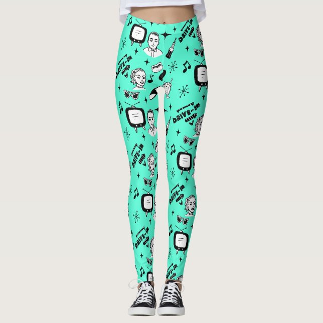 Pop in Schwarz und Weiß Nostalgisch Leggings (Vorderseite)
