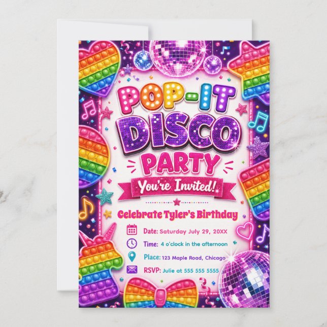 Pop It Disco Geburtstagsfeier Einladung (Vorderseite)
