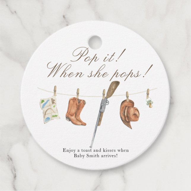 Pop it when she pops! - Hunter Baby shower Geschenkanhänger (Vorderseite)