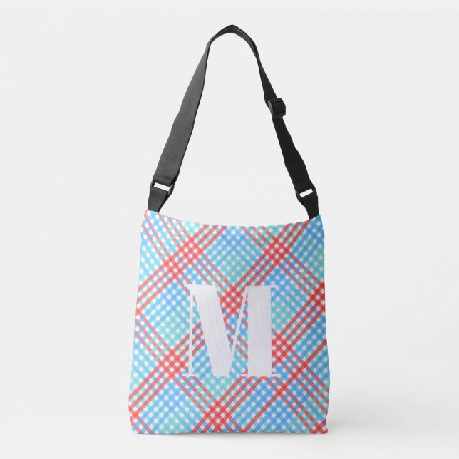 Pop, Kariert, Monogramm Tragetaschen Mit Langen Trägern (Vorderseite)