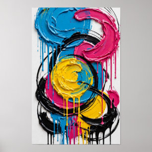 Pop Kreise Tropfen - Farbige Blaue Rosa Gelbe Schw Poster