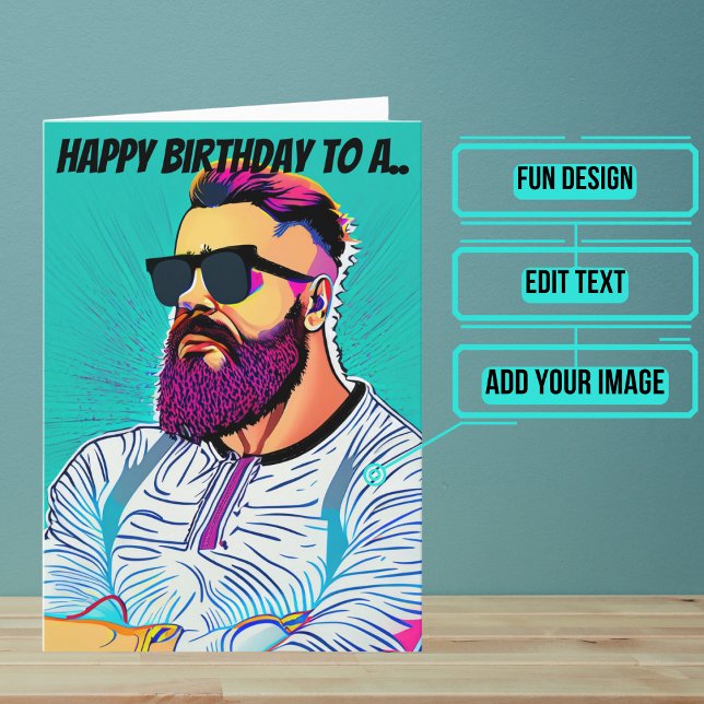 Pop Kunst Aquamariner Hintergrund Bartete Typ Gebu Karte (This unique funny card is specifically for the friend in your life with the awesome beard. )
