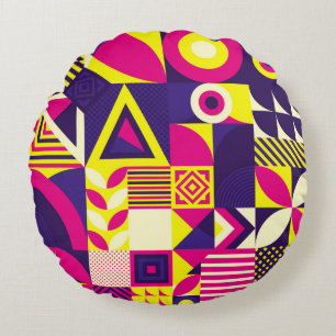 Pop Kunst, bunte geometrische Formen. Rundes Kissen