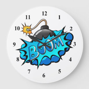 Pop-Kunst-Comic-Art-Bomben-Boom! Große Wanduhr
