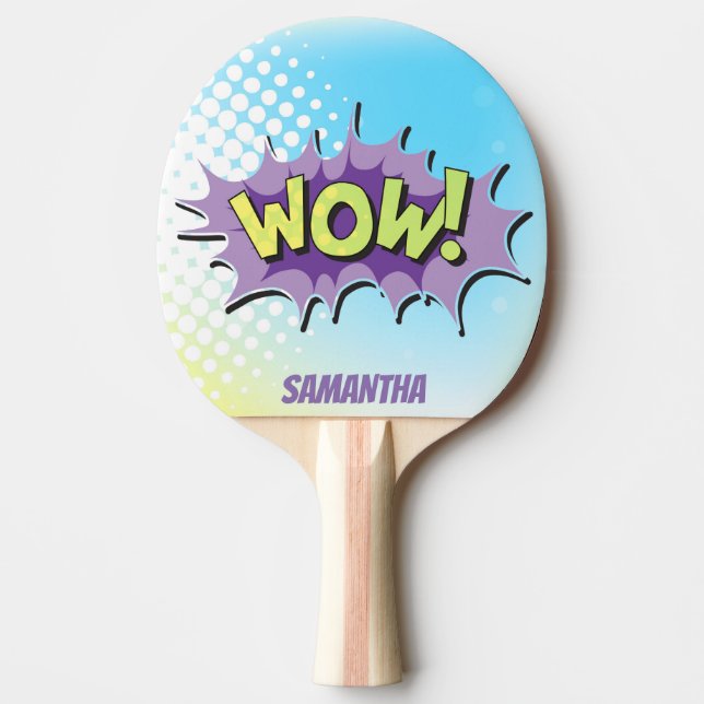 Pop-Kunst-Comic-ArtSuperhero wow! Personalisiert Tischtennis Schläger (Vorderseite)