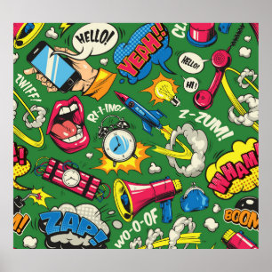 Pop Kunst: Farbiges Comic Nahtlos Poster