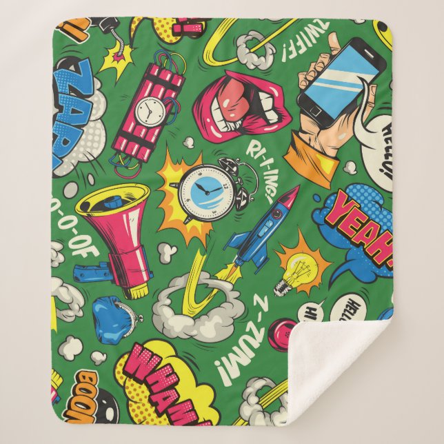 Pop Kunst: Farbiges Comic Nahtlos Sherpadecke (Vorderseite)