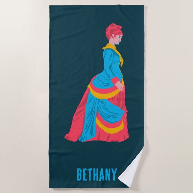 Pop Kunst Historische Frau in Büstelkleid Maßgesch Strandtuch (Vorderseite)