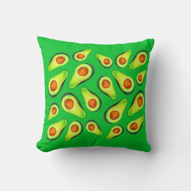 Pop kunst leuchtend Avocado grün Original Aquarell Kissen (Vorderseite)