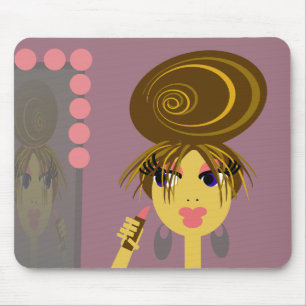 Pop-Kunst-Mädchen, das auf Make-up Mousepad sich