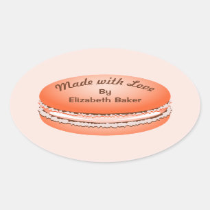 Pop-Kunst orange Macaron Plätzchen personalisiert Ovaler Aufkleber