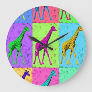Pop-Kunst Popart gehende Giraffe Mehrfarben Große Wanduhr