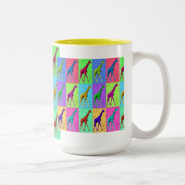 Pop-Kunst Popart gehende Giraffe Mehrfarben Zweifarbige Tasse (Rechts)